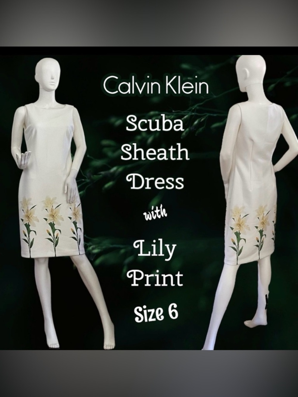 Calvin Klein Scuba Sheath White / Off White Lily Print Dress Size 6